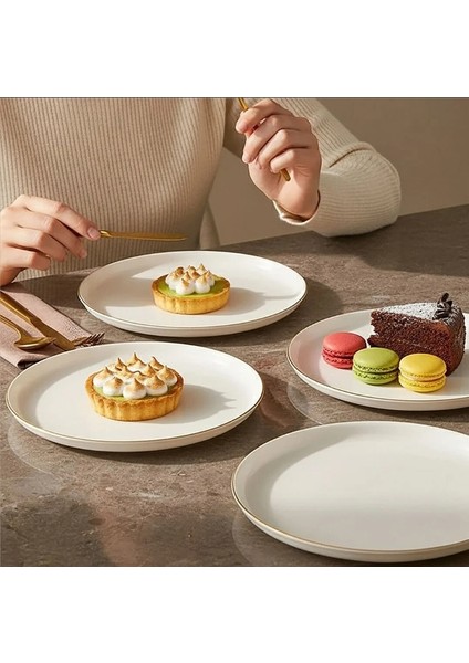 Bilbao Serisi Bone Porselen 21 cm Krem Altın Kenarlı 6'lı Pasta Tabağı Seti modelleri