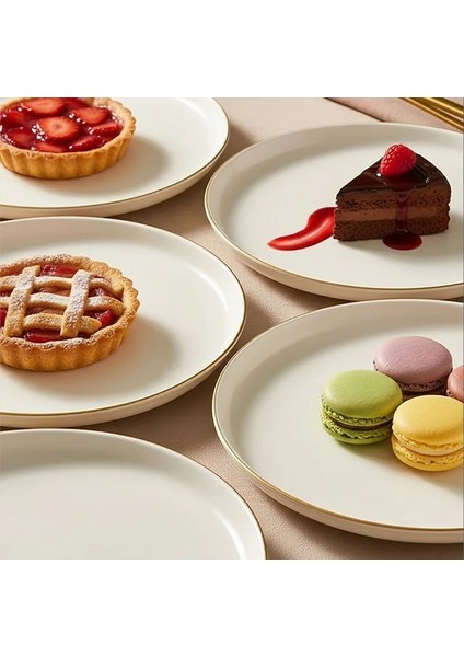 Bilbao Serisi Bone Porselen 21 cm Krem Altın Kenarlı 6'lı Pasta Tabağı Seti fırsatları