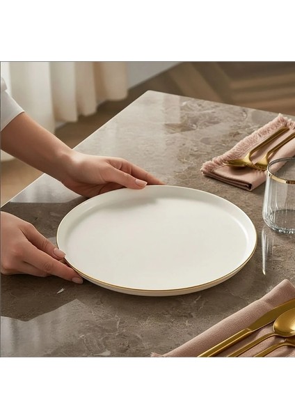 Bilbao Serisi Bone Porselen 21 cm Krem Altın Kenarlı 6'lı Pasta Tabağı Seti indirimleri