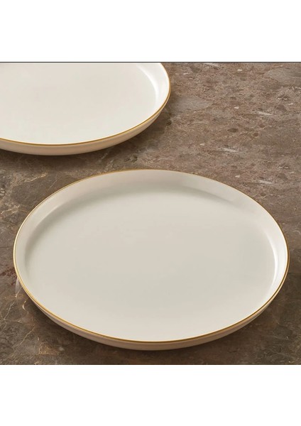 Bilbao Serisi Bone Porselen 21 cm Krem Altın Kenarlı 6'lı Pasta Tabağı Seti