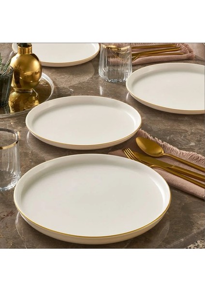 Bilbao Serisi Bone Porselen 21 cm Krem Altın Kenarlı 6'lı Pasta Tabağı Seti