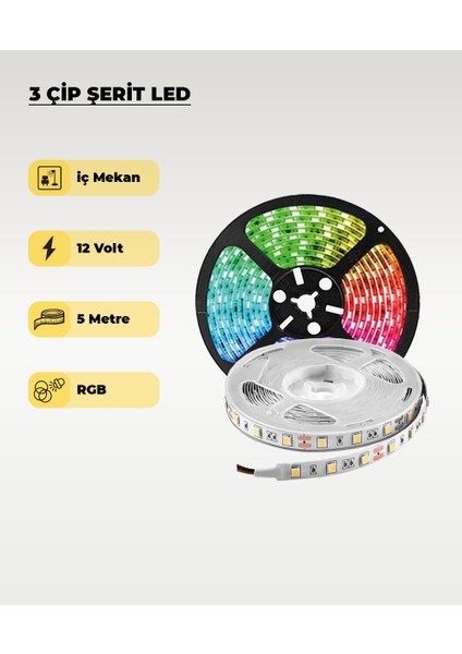 Aydınlatma İç Mekan 3 Çip Şerit Led Rgb 5mt