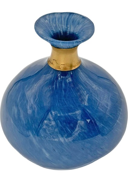 Pirinç & Opal Mavi Cam Vazo