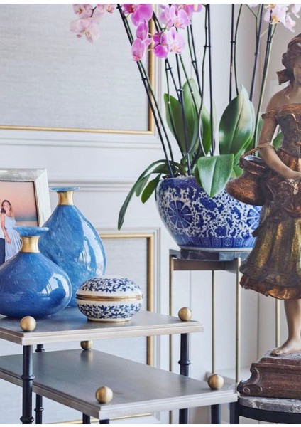 Pirinç & Opal Mavi Cam Vazo fiyatları