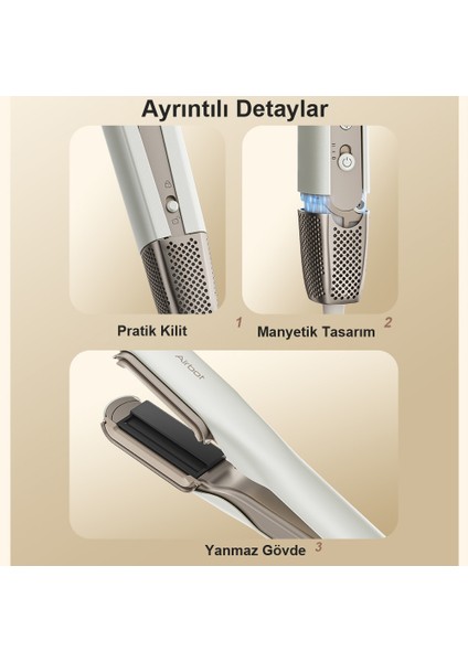 Hyperstrait 3’ü 1 Arada Saç Düzleştirici&kurutucu &FIRÇA–100 Milyon Plazmalı Saç Bakım Tarağı ile Kurutma ve Düzleştirme,hızlı Isınma 4 Isı Ayarı,akıllı Otomatik Kapanma Gold