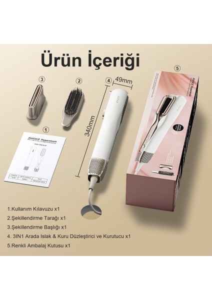 Hyperstrait 3’ü 1 Arada Saç Düzleştirici&kurutucu &FIRÇA–100 Milyon Plazmalı Saç Bakım Tarağı ile Kurutma ve Düzleştirme,hızlı Isınma 4 Isı Ayarı,akıllı Otomatik Kapanma Gold