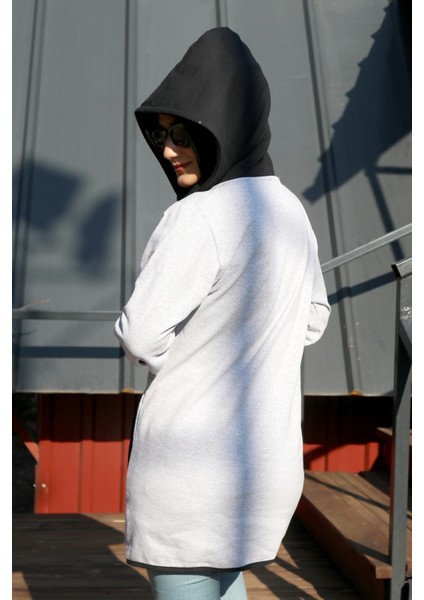 Sezonluk Kapüşonlu Cepli Kadın Uzun Tesettür Ceket