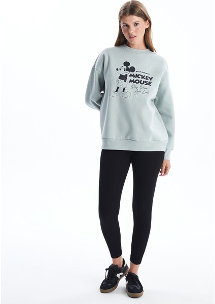 Yeni Sezon Bisiklet Yaka Mickey Mouse Baskılı Oversize Kadın Kalın Sweatshirt fiyatları