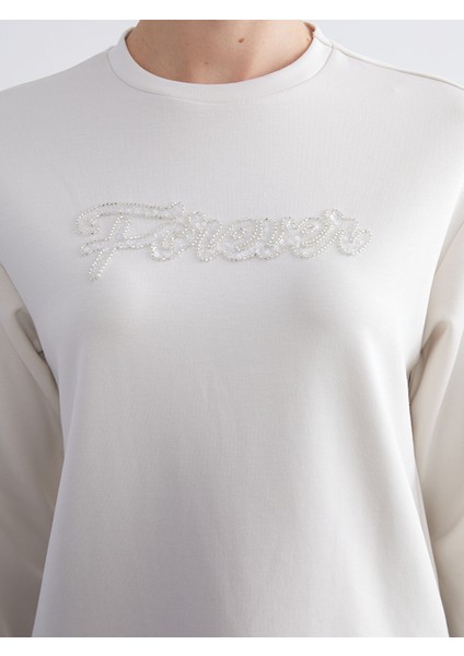 Yeni Sezon Bisiklet Yaka Taşlı Kadın Sweatshirt modelleri
