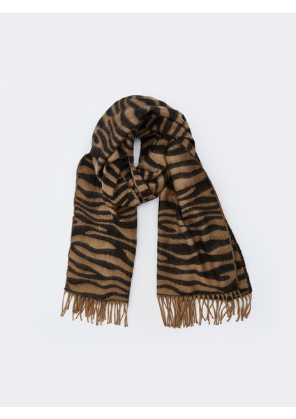 Yeni Sezon Zebra Desenli Püsküllü Kadın Atkı