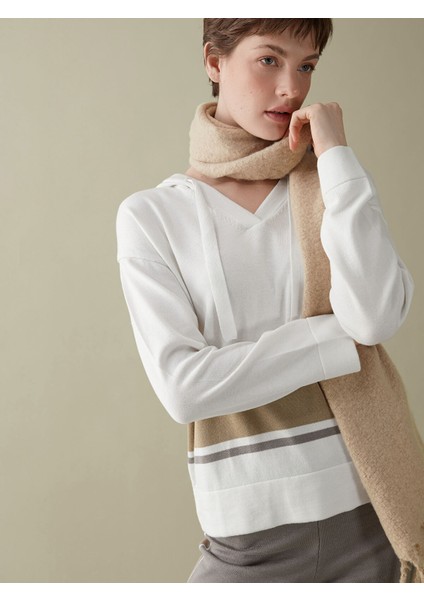 Yeni Sezon Kapüşonlu Renk Bloklu Oversize Kadın Triko Kazak