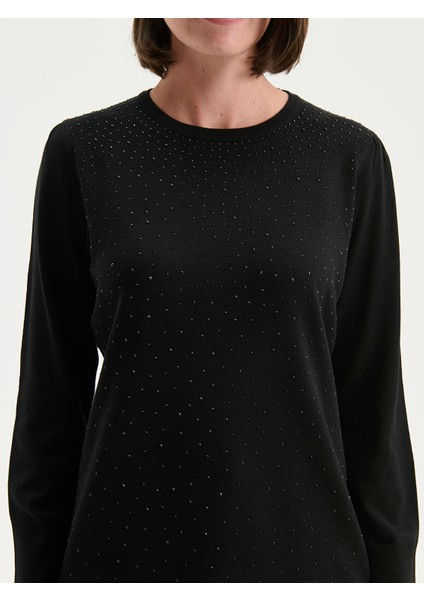 Yeni Sezon Bisiklet Yaka Taşlı Kadın Triko Kazak modelleri