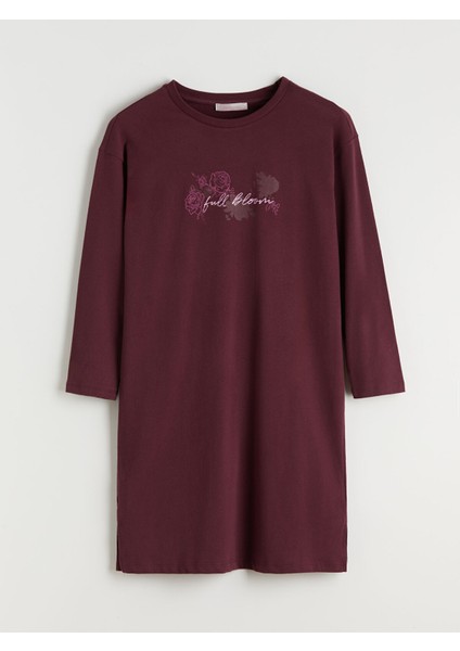 Yeni Sezon Petite Bisiklet Yaka Baskılı Kadın Gecelik