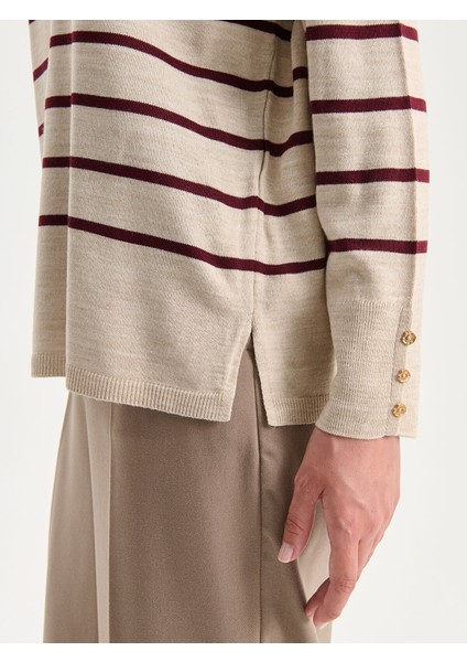 Yeni Sezon Bisiklet Yaka Çizgili Kadın Triko Kazak modelleri