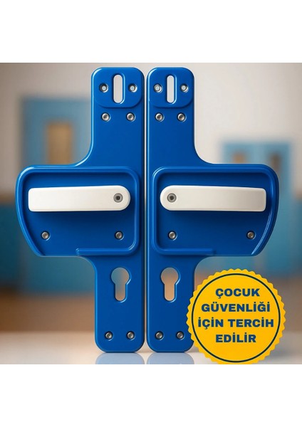 Bariyerli Kapı Kolu |lacivert-Beyaz Renkli | Çocuk Güvenlikli | Okul ve Eğitim Alanlarına Uygun