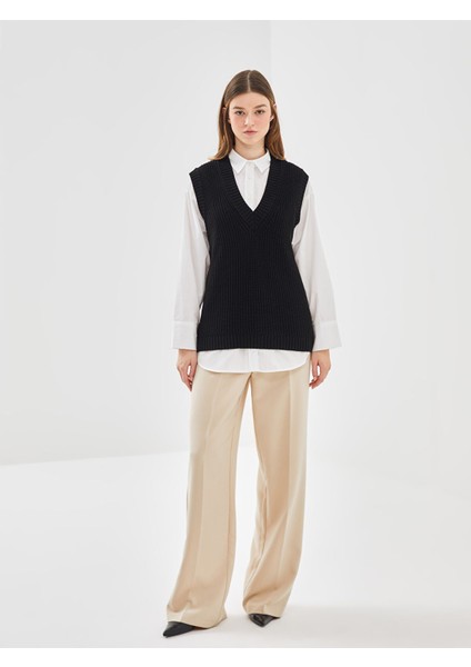 Yeni Sezon V Yaka Düz Oversize Kadın Triko Süveter fiyatları