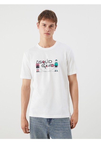 Yeni Sezon Bisiklet Yaka Squid Game Baskılı Penye Erkek Tişört