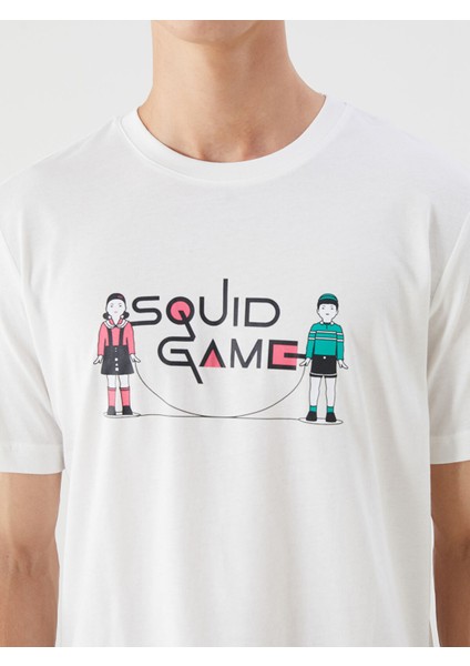 Yeni Sezon Bisiklet Yaka Squid Game Baskılı Penye Erkek Tişört modelleri