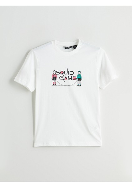 Yeni Sezon Bisiklet Yaka Squid Game Baskılı Penye Erkek Tişört indirimleri