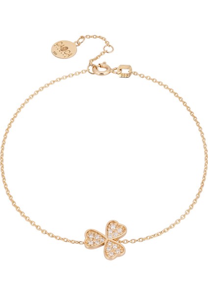 Yonca Pırlanta Taşlı 14 Ayar Altın Unisex Bileklik