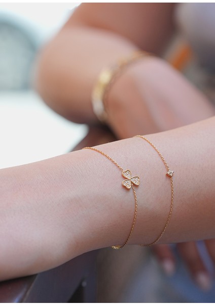 Yonca Pırlanta Taşlı 14 Ayar Altın Unisex Bileklik modelleri