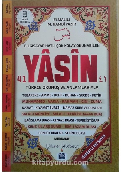 41 Yasin (Fihristli Orta Boy) (Türkçe Okunuş ve Anlamlarıyla)