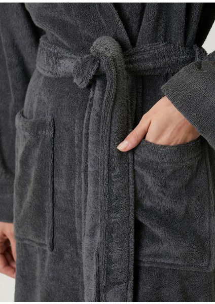 Terry Shawl Collar Antrasit %100 Pamuk Kadın Bornoz fiyatları