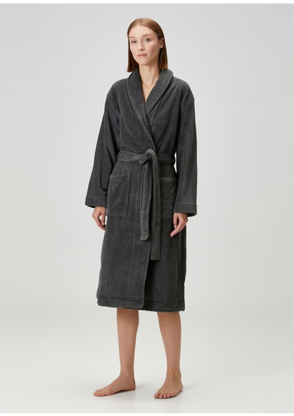Terry Shawl Collar Antrasit %100 Pamuk Kadın Bornoz modelleri