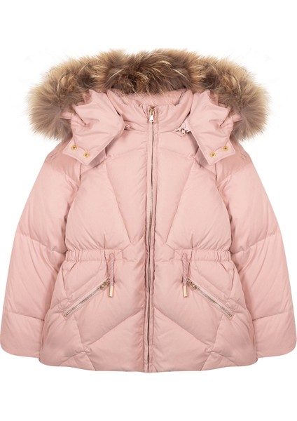 Somon Rengi Kapüşonlu Kız Çocuk Doudoune Mont