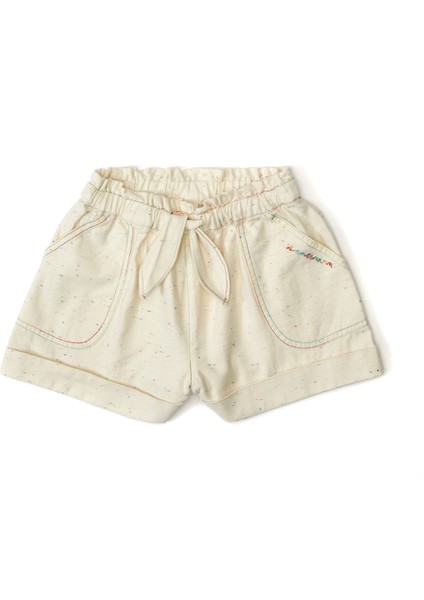 Wylie Krem Mikro Desenli Kız Çocuk Denim Şort