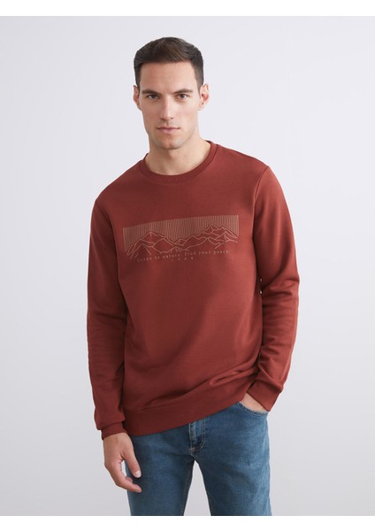 Yeni Sezon Bisiklet Yaka Baskılı Erkek Kalın Sweatshirt