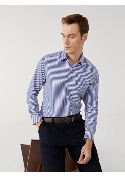 Yeni Sezon Slim Fit Uzun Kollu Çizgili Poplin Erkek Gömlek