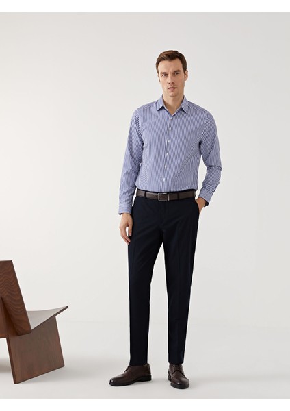 Yeni Sezon Slim Fit Uzun Kollu Çizgili Poplin Erkek Gömlek fırsatları