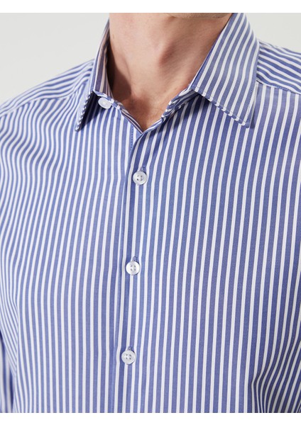 Yeni Sezon Slim Fit Uzun Kollu Çizgili Poplin Erkek Gömlek indirimleri