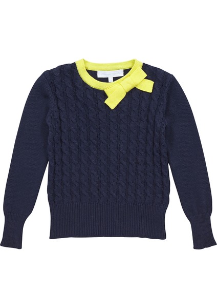 Lacivert Saç Örgülü Kız Çocuk Kazak