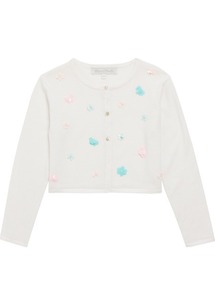 Beyaz Pul Işlemeli Kız Çocuk Triko Bolero Hırka