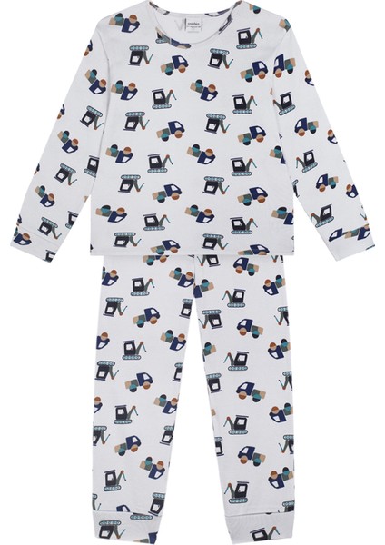 Inşaat Ekibi Desenli Uzun Kollu Erkek Çocuk Pijama Takımı