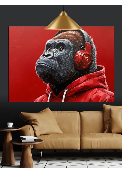 Kulaklık Takmış Gorilla Portresi Dekoratif Kanvas - Mdf Ahşap Tablo