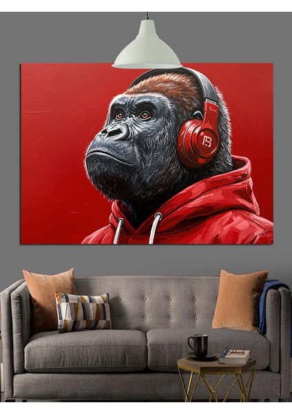 Kulaklık Takmış Gorilla Portresi Dekoratif Kanvas - Mdf Ahşap Tablo modelleri