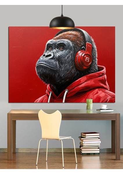 Kulaklık Takmış Gorilla Portresi Dekoratif Kanvas - Mdf Ahşap Tablo fırsatları