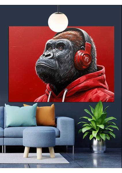 Kulaklık Takmış Gorilla Portresi Dekoratif Kanvas - Mdf Ahşap Tablo indirimleri