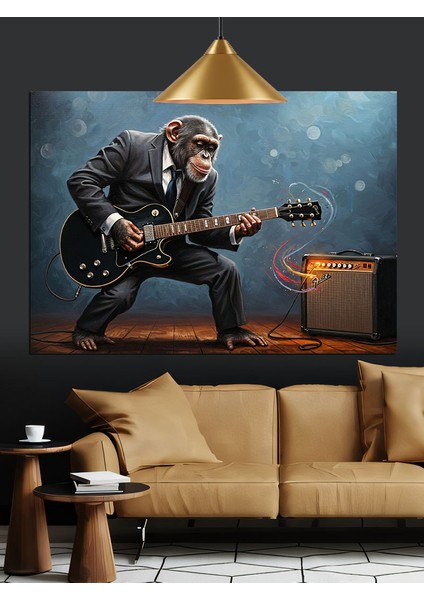 Elektro Gitar Çalan Müzisyen Maymun Dekoratif Kanvas - Mdf Ahşap Tablo modelleri