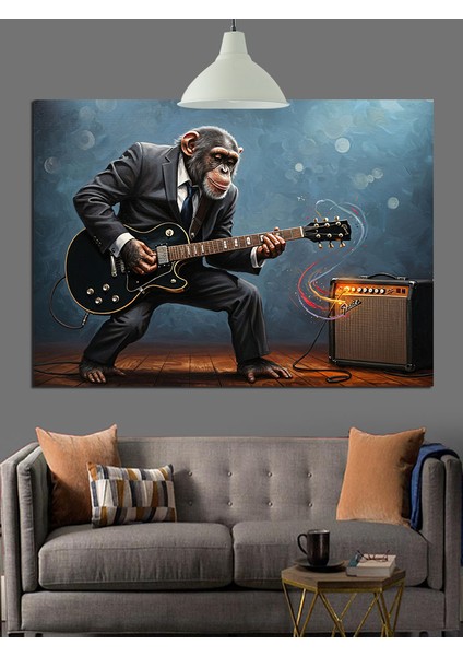 Elektro Gitar Çalan Müzisyen Maymun Dekoratif Kanvas - Mdf Ahşap Tablo indirimleri
