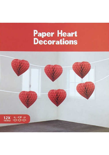 Doğum Günü Süsü Ponpon Kalpli Kırmızı Pk:12