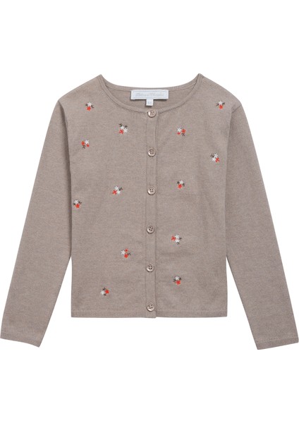 Nakışlı Bej Kız Çocuk Hırka