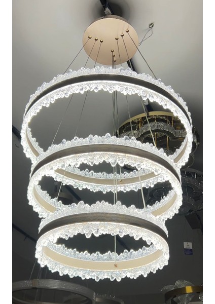 Olimpos 3'lü Sarkıt Mat Gold Kasa Ithal 40-50-60CM Şık LED Avize