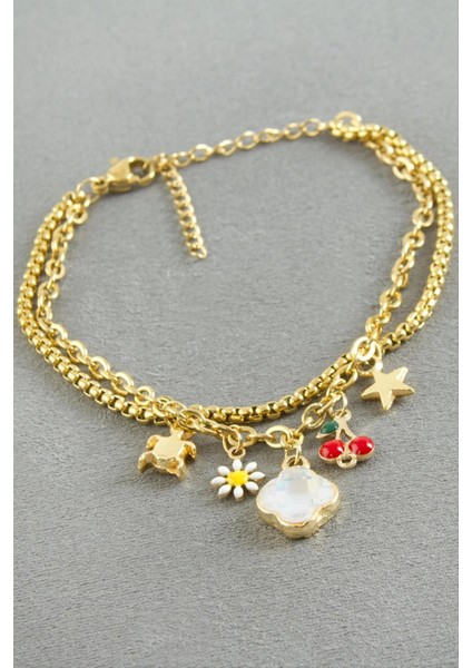 Çiçek Şans Mineli Çelik Bileklik