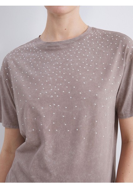 Yeni Sezon Bisiklet Yaka Taşlı Kadın Tişört modelleri