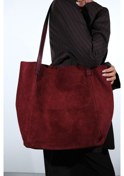 Alfred Bordo Hakiki Deri Süet Kadın Omuz Çantası