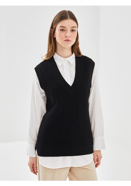 Yeni Sezon V Yaka Düz Oversize Kadın Triko Süveter